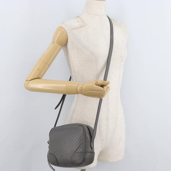 GUCCI Micro GG Canvas Guccissima Bag Leather Outlet Gray Gold 449413 Auth 179640