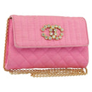 CHANEL Matelasse Chain Shoulder Bag Satin Gold Pink CC Auth 179642A-1