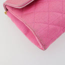 CHANEL Matelasse Chain Shoulder Bag Satin Gold Pink CC Auth 179642A-11