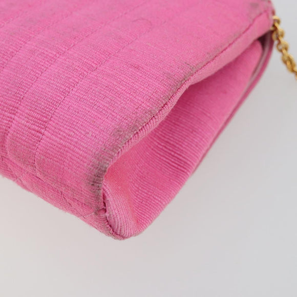 CHANEL Matelasse Chain Shoulder Bag Satin Gold Pink CC Auth 179642A