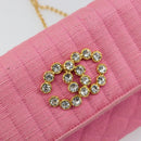 CHANEL Matelasse Chain Shoulder Bag Satin Gold Pink CC Auth 179642A-14