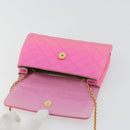 CHANEL Matelasse Chain Shoulder Bag Satin Gold Pink CC Auth 179642A-15