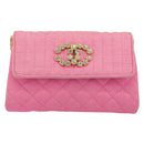 CHANEL Matelasse Chain Shoulder Bag Satin Gold Pink CC Auth 179642A-2