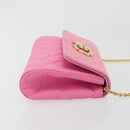 CHANEL Matelasse Chain Shoulder Bag Satin Gold Pink CC Auth 179642A-4