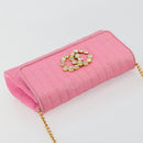 CHANEL Matelasse Chain Shoulder Bag Satin Gold Pink CC Auth 179642A-6