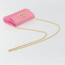CHANEL Matelasse Chain Shoulder Bag Satin Gold Pink CC Auth 179642A-7