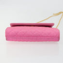 CHANEL Matelasse Chain Shoulder Bag Satin Gold Pink CC Auth 179642A-9