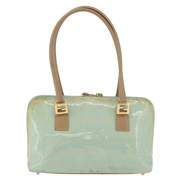 FENDI Zucchino Canvas Hand Bag Coated Canvas Green Gold Auth 179644