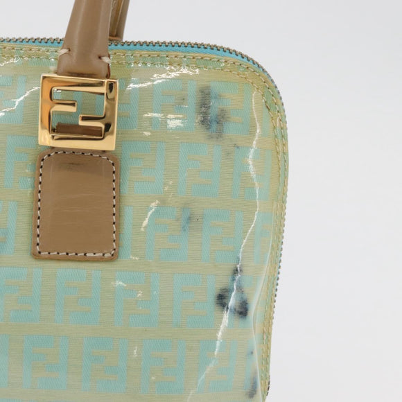 FENDI Zucchino Canvas Hand Bag Coated Canvas Green Gold Auth 179644
