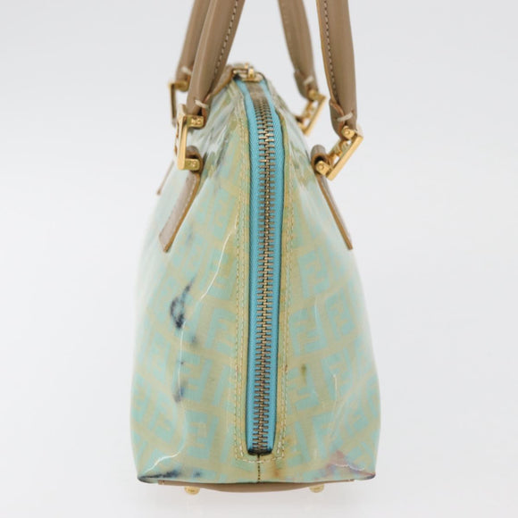 FENDI Zucchino Canvas Hand Bag Coated Canvas Green Gold Auth 179644
