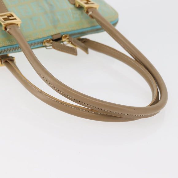 FENDI Zucchino Canvas Hand Bag Coated Canvas Green Gold Auth 179644