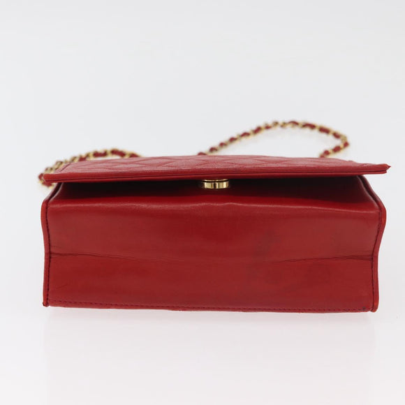 CHANEL Matelasse Chain Shoulder Bag Lamb Skin Red Gold CC Auth 179645A