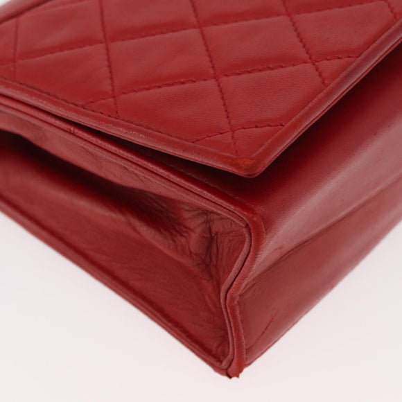 CHANEL Matelasse Chain Shoulder Bag Lamb Skin Red Gold CC Auth 179645A