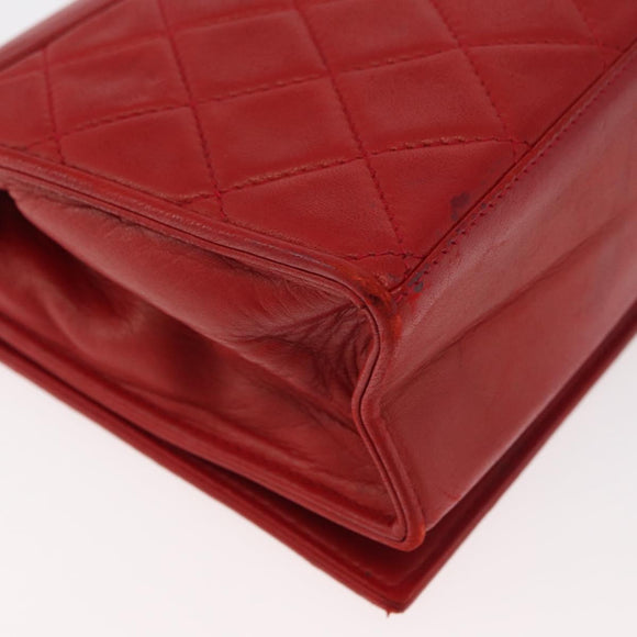 CHANEL Matelasse Chain Shoulder Bag Lamb Skin Red Gold CC Auth 179645A