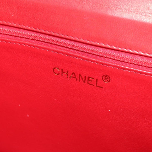 CHANEL Matelasse Chain Shoulder Bag Lamb Skin Red Gold CC Auth 179645A