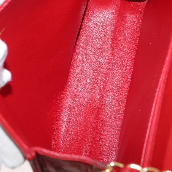 CHANEL Matelasse Chain Shoulder Bag Lamb Skin Red Gold CC Auth 179645A