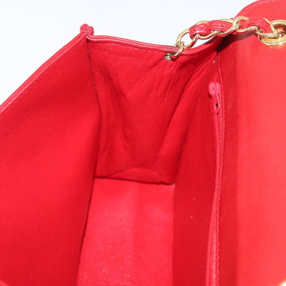 CHANEL Matelasse Chain Shoulder Bag Lamb Skin Red Gold CC Auth 179645A