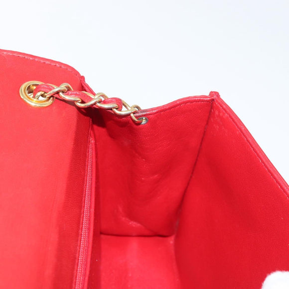 CHANEL Matelasse Chain Shoulder Bag Lamb Skin Red Gold CC Auth 179645A