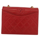 CHANEL Matelasse Chain Shoulder Bag Lamb Skin Red Gold CC Auth 179645A-2