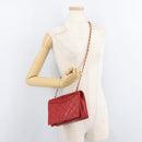 CHANEL Matelasse Chain Shoulder Bag Lamb Skin Red Gold CC Auth 179645A-23
