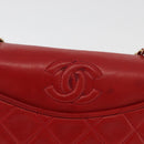 CHANEL Matelasse Chain Shoulder Bag Lamb Skin Red Gold CC Auth 179645A-3