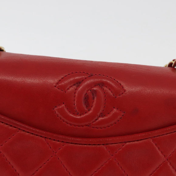 CHANEL Matelasse Chain Shoulder Bag Lamb Skin Red Gold CC Auth 179645A