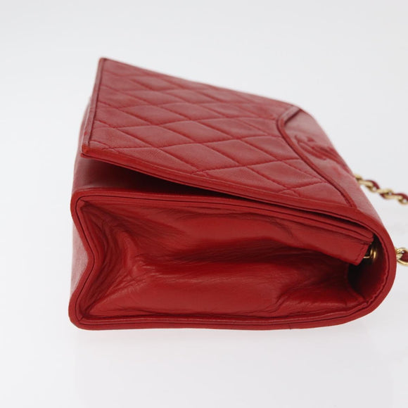 CHANEL Matelasse Chain Shoulder Bag Lamb Skin Red Gold CC Auth 179645A