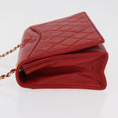 CHANEL Matelasse Chain Shoulder Bag Lamb Skin Red Gold CC Auth 179645A-6