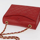 CHANEL Matelasse Chain Shoulder Bag Lamb Skin Red Gold CC Auth 179645A-7