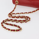 CHANEL Matelasse Chain Shoulder Bag Lamb Skin Red Gold CC Auth 179645A-8