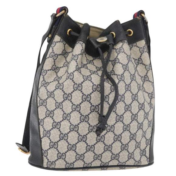 GUCCI GG Supreme Sherry Line Bag PVC Navy Gold Red 41 02 034 Auth 179646