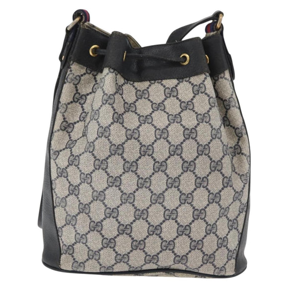 GUCCI GG Supreme Sherry Line Bag PVC Navy Gold Red 41 02 034 Auth 179646