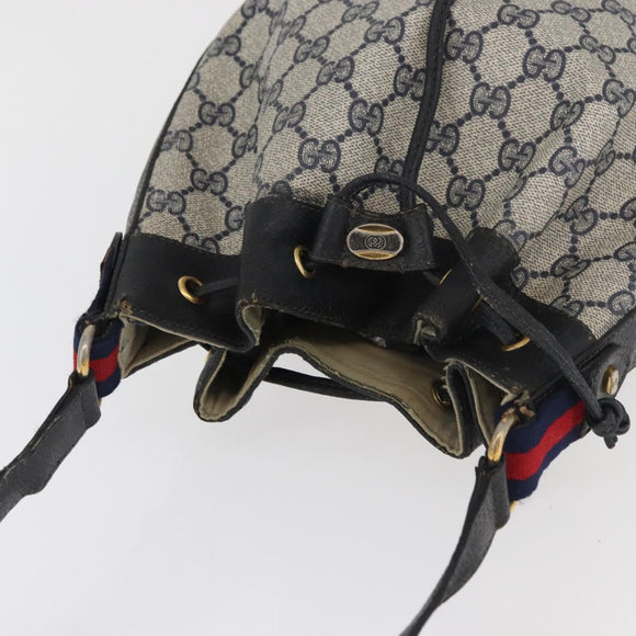 GUCCI GG Supreme Sherry Line Bag PVC Navy Gold Red 41 02 034 Auth 179646