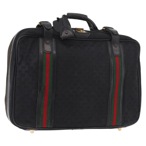 GUCCI GG Canvas Web Sherry Line Suitcase Black Gold Auth 179648