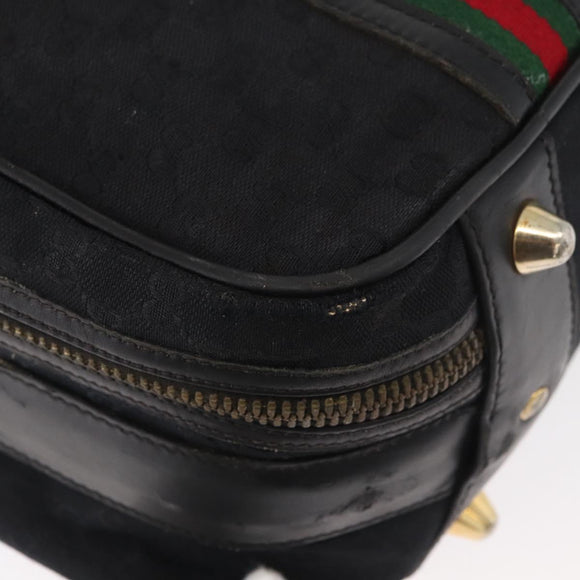 GUCCI GG Canvas Web Sherry Line Suitcase Black Gold Auth 179648