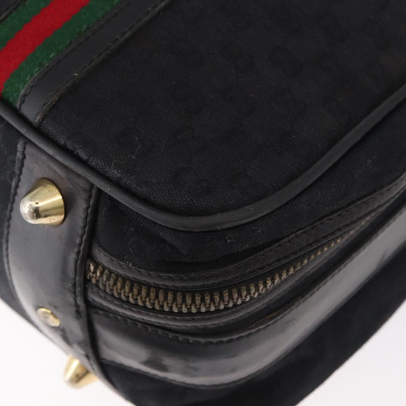 GUCCI GG Canvas Web Sherry Line Suitcase Black Gold Auth 179648