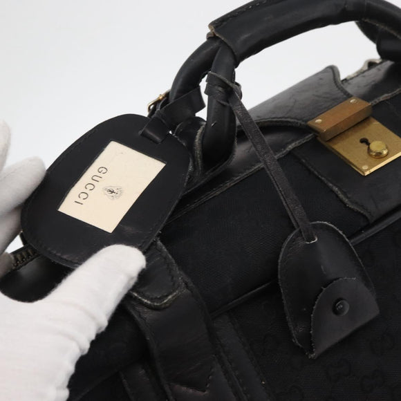 GUCCI GG Canvas Web Sherry Line Suitcase Black Gold Auth 179648