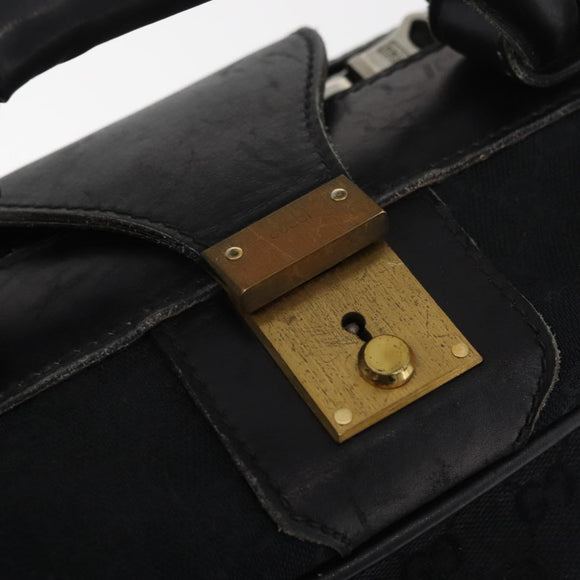 GUCCI GG Canvas Web Sherry Line Suitcase Black Gold Auth 179648