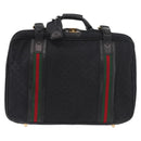 GUCCI GG Canvas Web Sherry Line Suitcase Black Gold Auth 179648-13