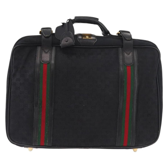 GUCCI GG Canvas Web Sherry Line Suitcase Black Gold Auth 179648