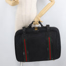 GUCCI GG Canvas Web Sherry Line Suitcase Black Gold Auth 179648-23