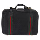 GUCCI GG Canvas Web Sherry Line Suitcase Black Gold Auth 179648-2