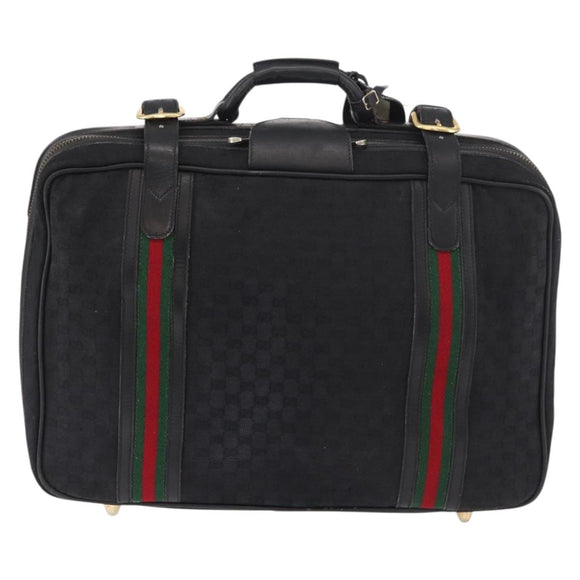 GUCCI GG Canvas Web Sherry Line Suitcase Black Gold Auth 179648