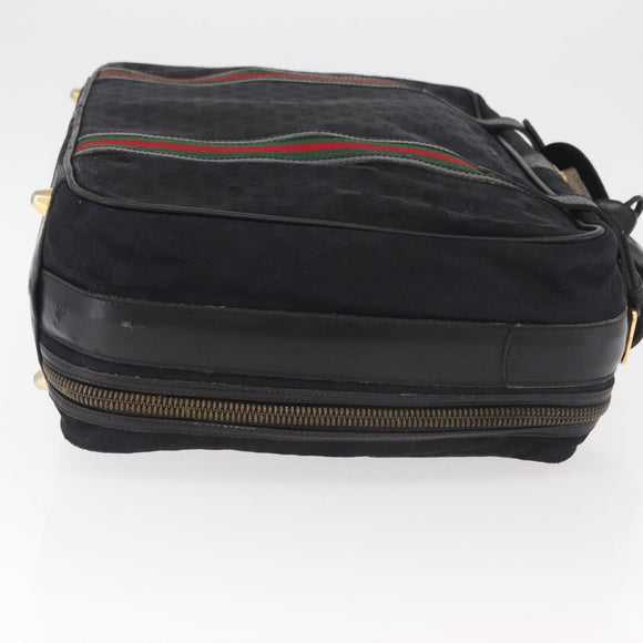 GUCCI GG Canvas Web Sherry Line Suitcase Black Gold Auth 179648