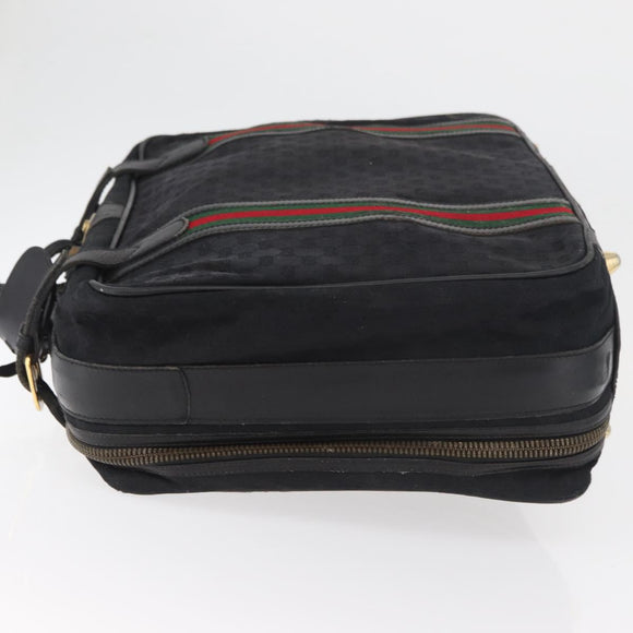 GUCCI GG Canvas Web Sherry Line Suitcase Black Gold Auth 179648