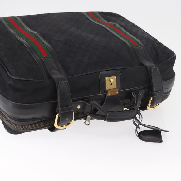 GUCCI GG Canvas Web Sherry Line Suitcase Black Gold Auth 179648