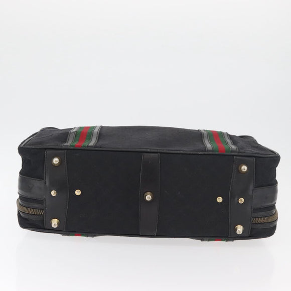 GUCCI GG Canvas Web Sherry Line Suitcase Black Gold Auth 179648