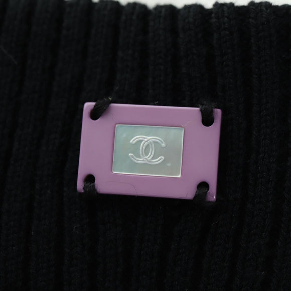 CHANEL Knitted Fabrics Skirt Wool Black CC Auth 179649M
