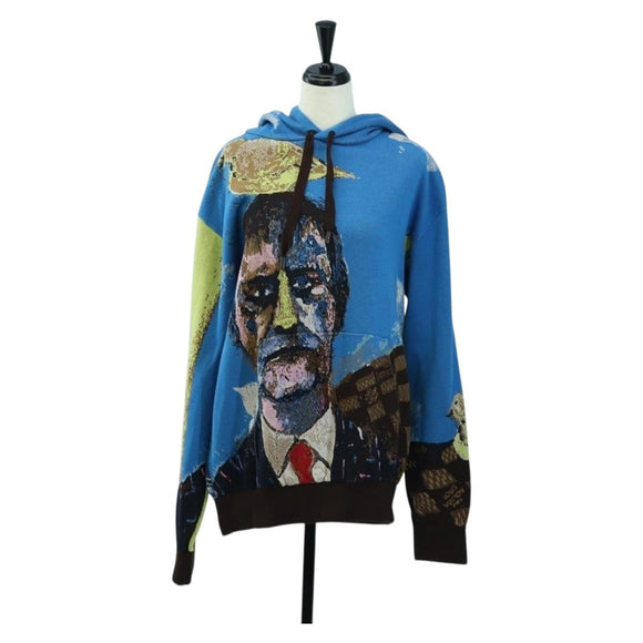 LOUIS VUITTON Knitted Hoodie Cotton Blue LV Auth 179652M