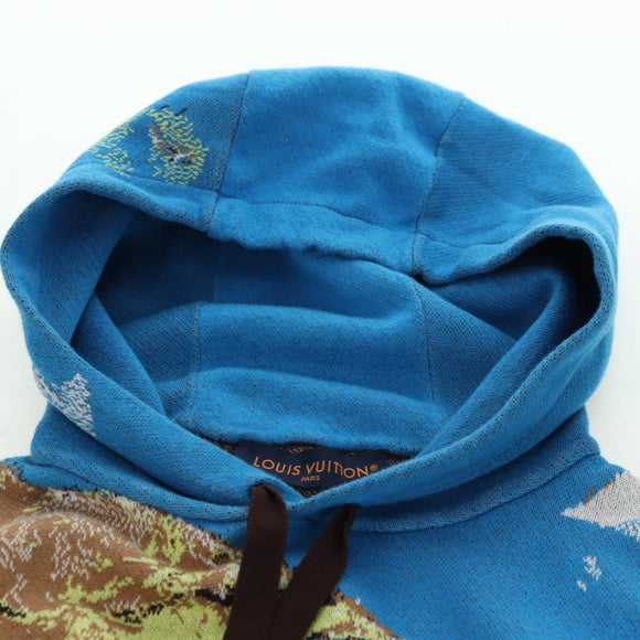 LOUIS VUITTON Knitted Hoodie Cotton Blue LV Auth 179652M